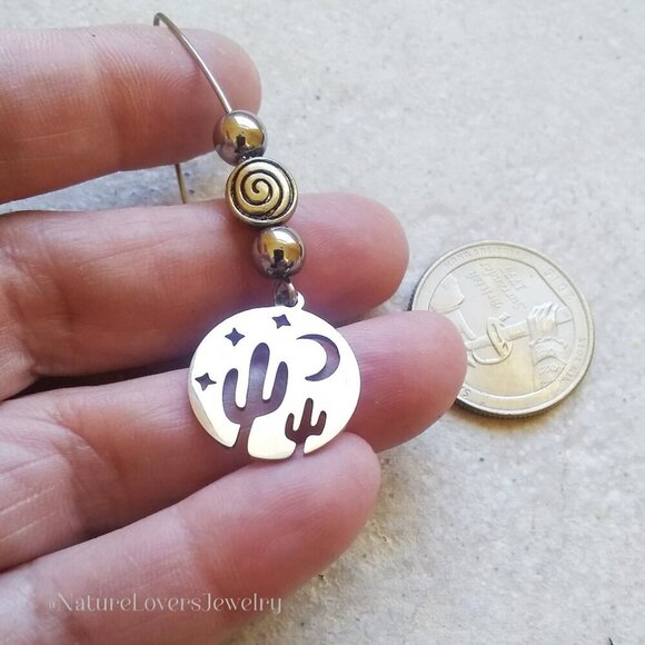 Cactus & Desert Night Sky - High Mirror Finish Stainless Steel Charm Earrings - Picture 3 of 8